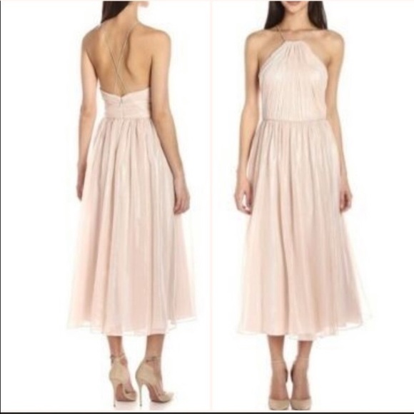 Vera Wang Dresses & Skirts - Vera Wang Shimmer Pink Chiffon Halter Dress NWOT